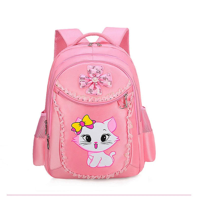 Pink Cute Cat Kids Backpack for Girls — Waterproof Kindergarten & School Bag (Ages 7-13)