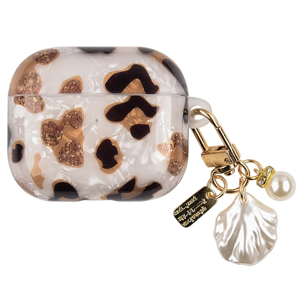 Leopard Pearl Keychain Silicone Case for AirPods Pro & AirPods - Shockproof TPU Soft Cover (USB-C Compatible)