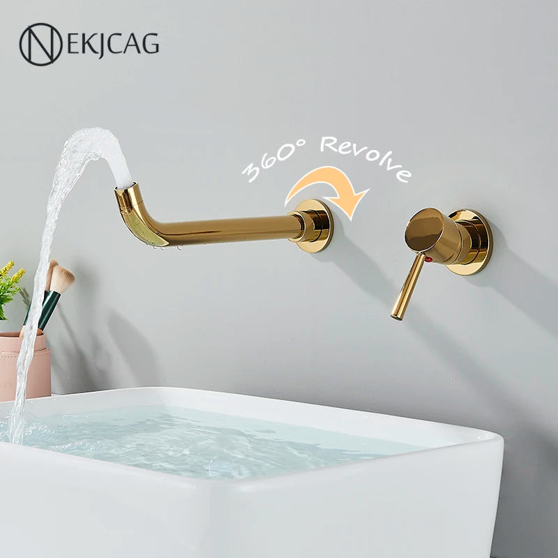 Wall-Mount Single-Handle Basin Faucet – Polished Gold, Matte Black or Chrome Bathroom Sink Mixer (Hot & Cold)