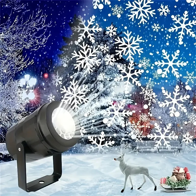 USB Snowflake Projector Light – Rotating White Snow Pattern LED Lamp for Christmas, Holiday & Party Decor