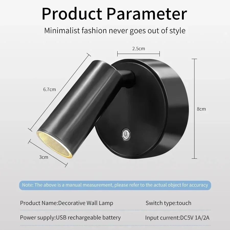 3-Color LED Magnetic Wall Light Dimmable USB-C Rechargeable Touch Reading Lamp for Bedside & Study