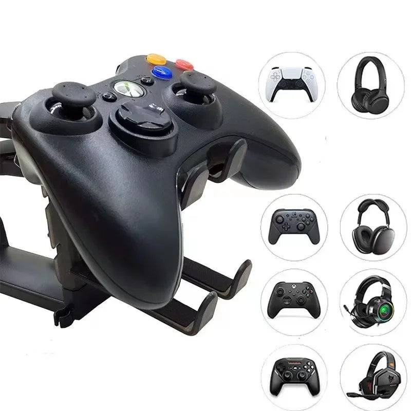 2-in-1 Gaming Headset & Controller Stand - Adjustable Desk Edge Hook Headphone Hanger with Rotating Support
