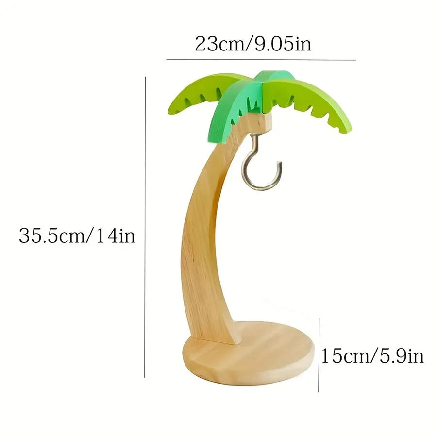 Wooden Hanging Banana Rack with Leaf Hook, Vertical Fruit Storage & Kitchen Decor