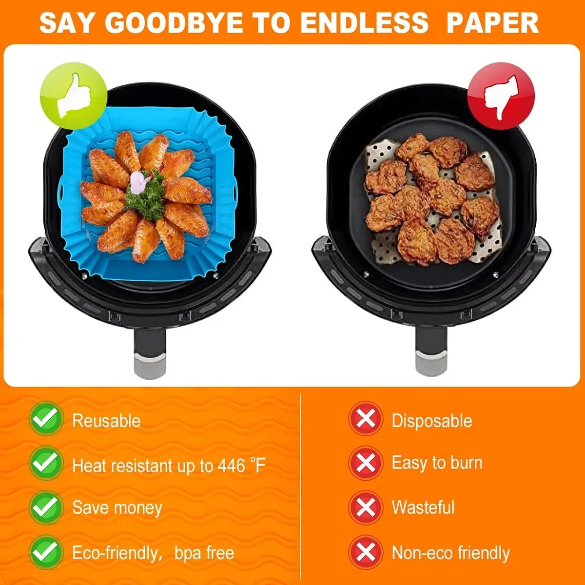 Silicone Air Fryer Liner Reusable Food-Safe Square Baking Tray 7.5in (19cm) for Oven, BBQ & Airfryer