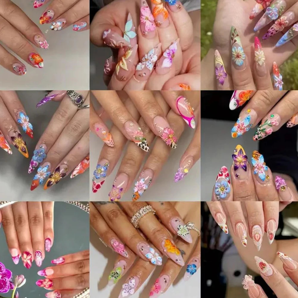 72-Piece 3D Crystal Jelly Nail Charms – Transparent Floral, Leopard & Hibiscus Nail Art Decorations