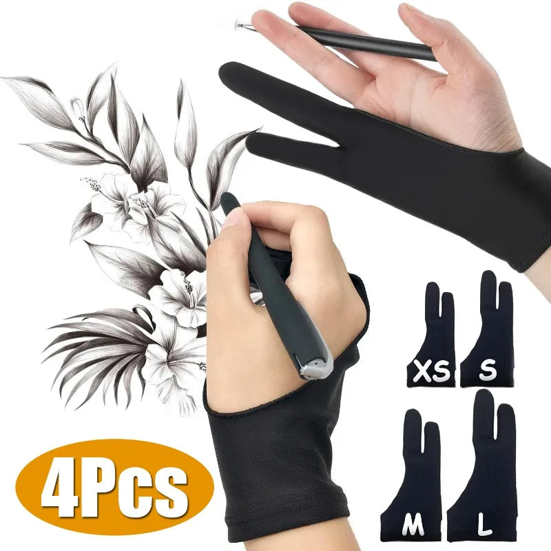 Two-Finger Drawing Glove — Anti-Smudge Palm Rejection Artist Glove for Graphics Tablets & iPad (1/2/4 Pack)