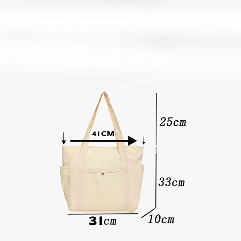 Large Capacity Canvas Tote Bag for Work, College and Shopping, Multi-Pocket Shoulder Book Bag