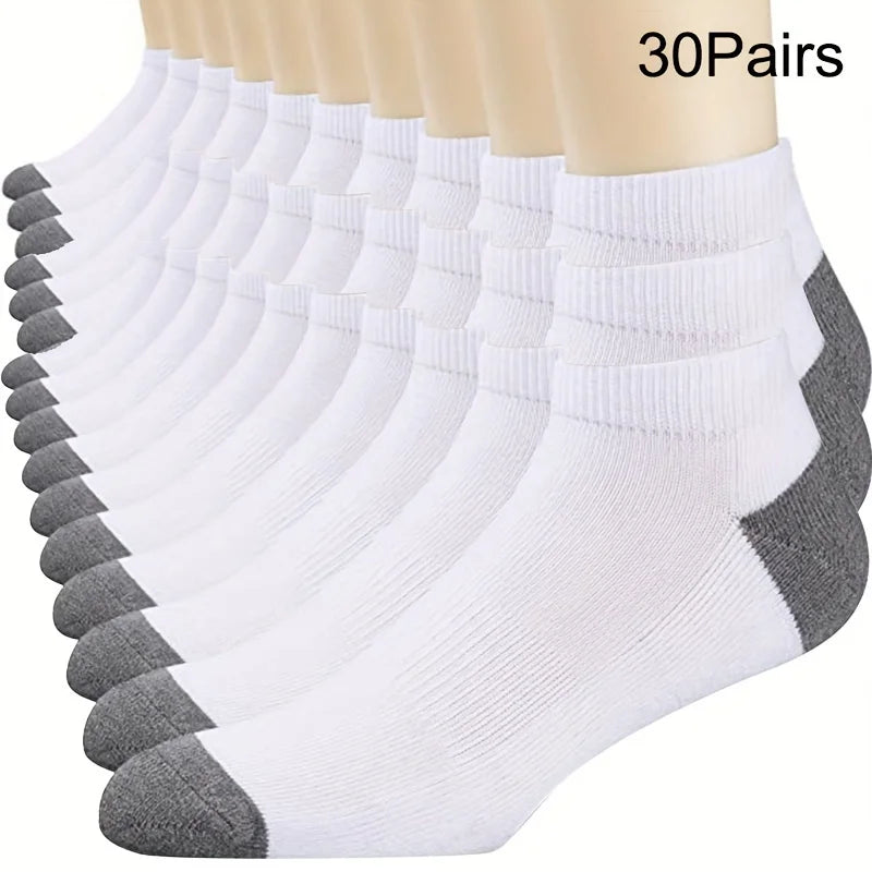 10/20/30-Pack Men's Color Block Boat Socks - Breathable Low-Cut Ankle Socks for Sneakers