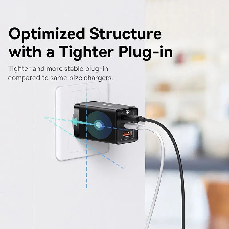 65W GaN Fast Charger – Dual USB-C + USB-A PD Quick Charger with 100W USB-C Cable for Laptop, Phone & Tablet