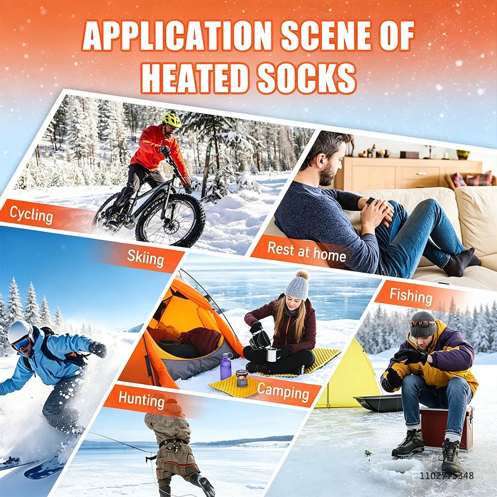 Rechargeable Heated Socks 6000mAh Electric Thermal Ski & Snowboard Foot Warmers for Winter Outdoor Sports