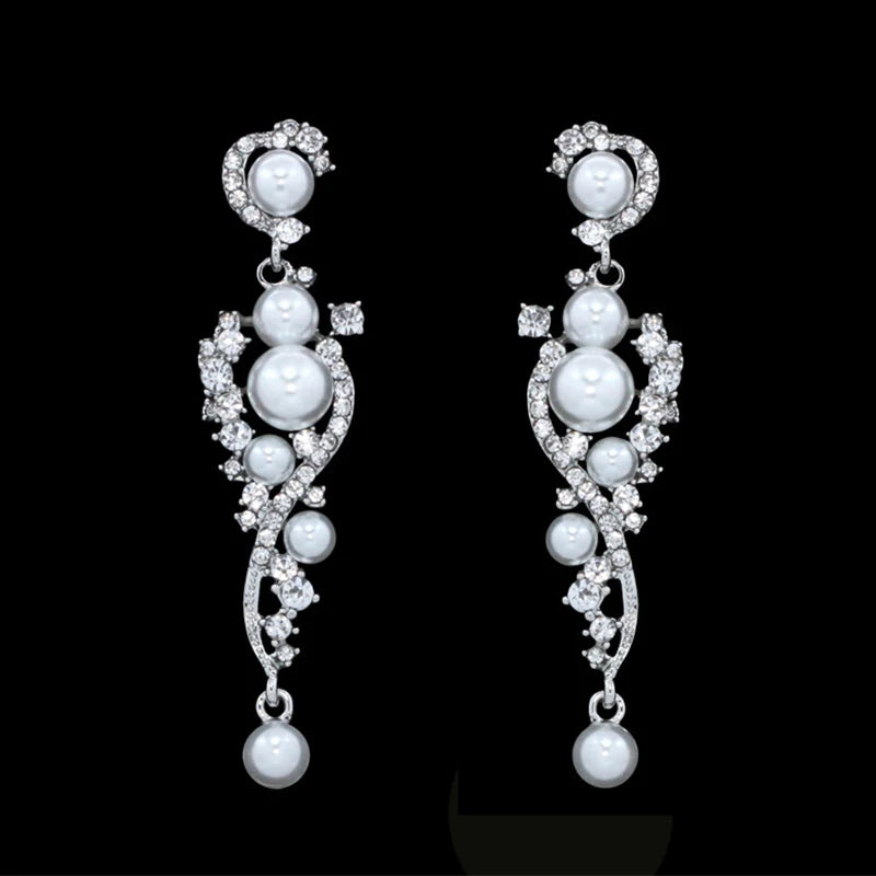 Gold Bridal Drop Earrings with Simulated Pearls & Crystal Rhinestones — 6 cm (2.36 in) Dangle Statement Earrings for Wedding & Bridesmaids