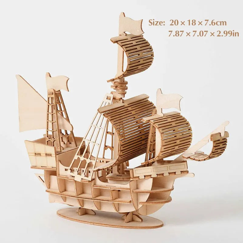 DIY 3D Wooden Mechanical Puzzle Kit - Buildable Ship Model Ornament, Handmade Assembly Game, Christmas Gift