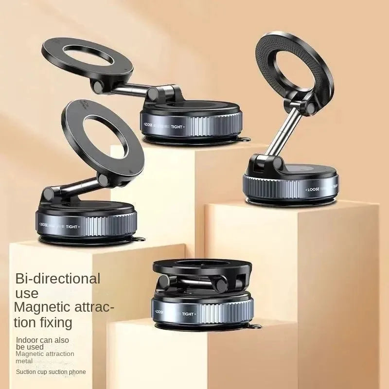 Magnetic Phone Holder with Strong Vacuum Suction — 360° Foldable Mount for Car, Desk & Bathroom — Universal for iPhone & Android