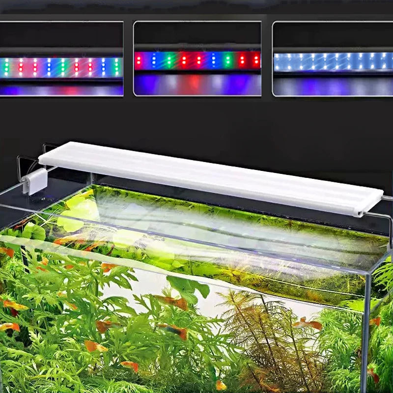 Adjustable 3-Color LED Aquarium Light – Clip-On Telescopic Plant Grow Lamp for 18–75 cm (7–29.5 in) Tanks