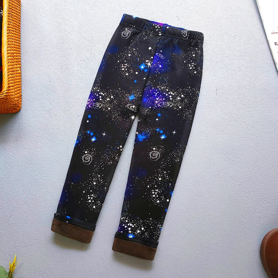 Girls Floral Fleece-Lined Leggings - Thick Warm Winter Pants for Toddlers and Kids (2-11 Years)