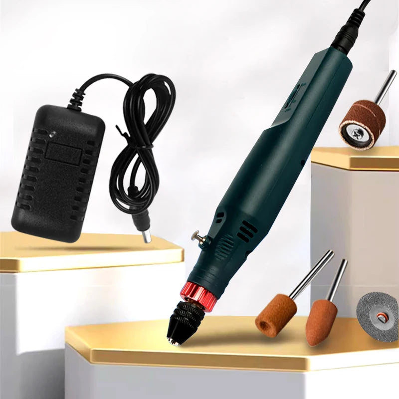 12V 24W Mini Electric Rotary Tool 2000-18000 RPM Handheld Drill Grinder with Precision Chuck