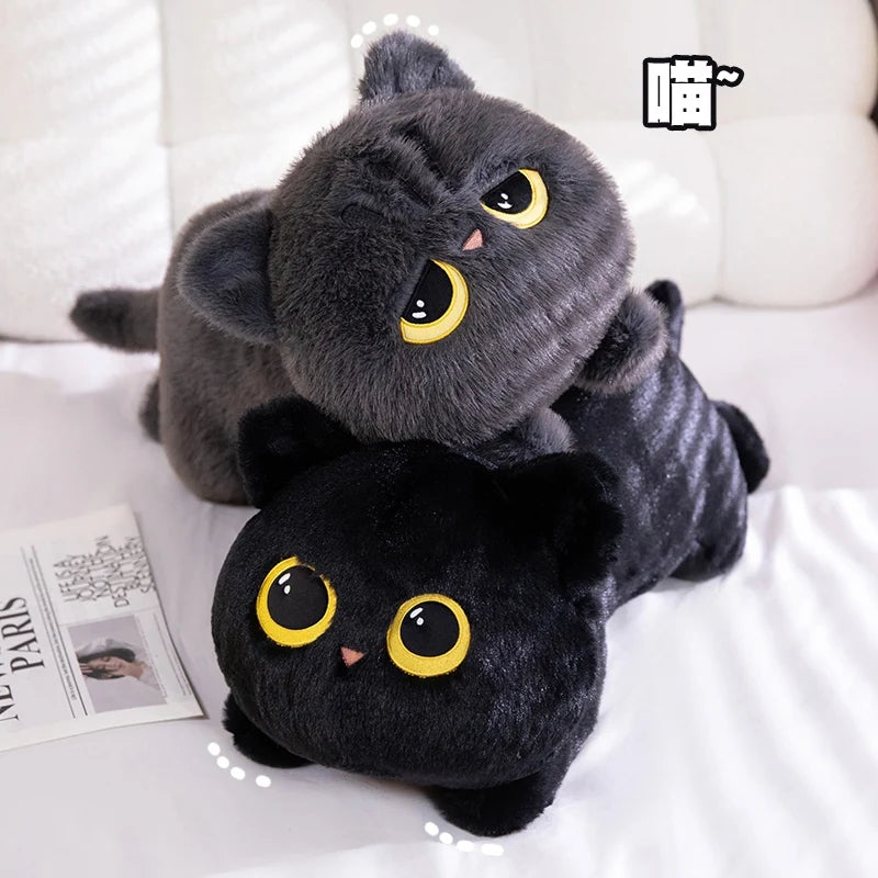 Cute Black Cat Plush Pillow – Soft Stuffed Lying Cat Cushion, 50/70/90 cm (19.7/27.6/35.4 in) – Birthday Gift
