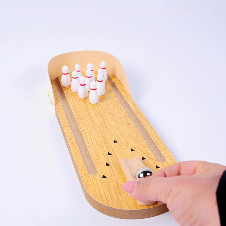 Mini Wooden Bowling Set for Kids - Tabletop Educational Game & Parent-Child Play