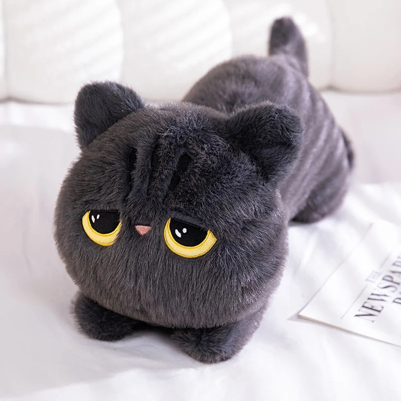 Cute Black Cat Plush Pillow – Soft Stuffed Lying Cat Cushion, 50/70/90 cm (19.7/27.6/35.4 in) – Birthday Gift
