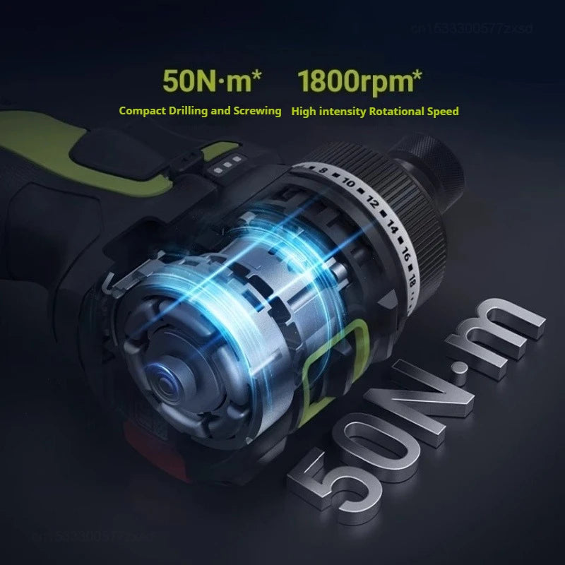 Cordless Brushless Impact Driver Drill Rechargeable High-Torque Screwdriver with Metal Chuck