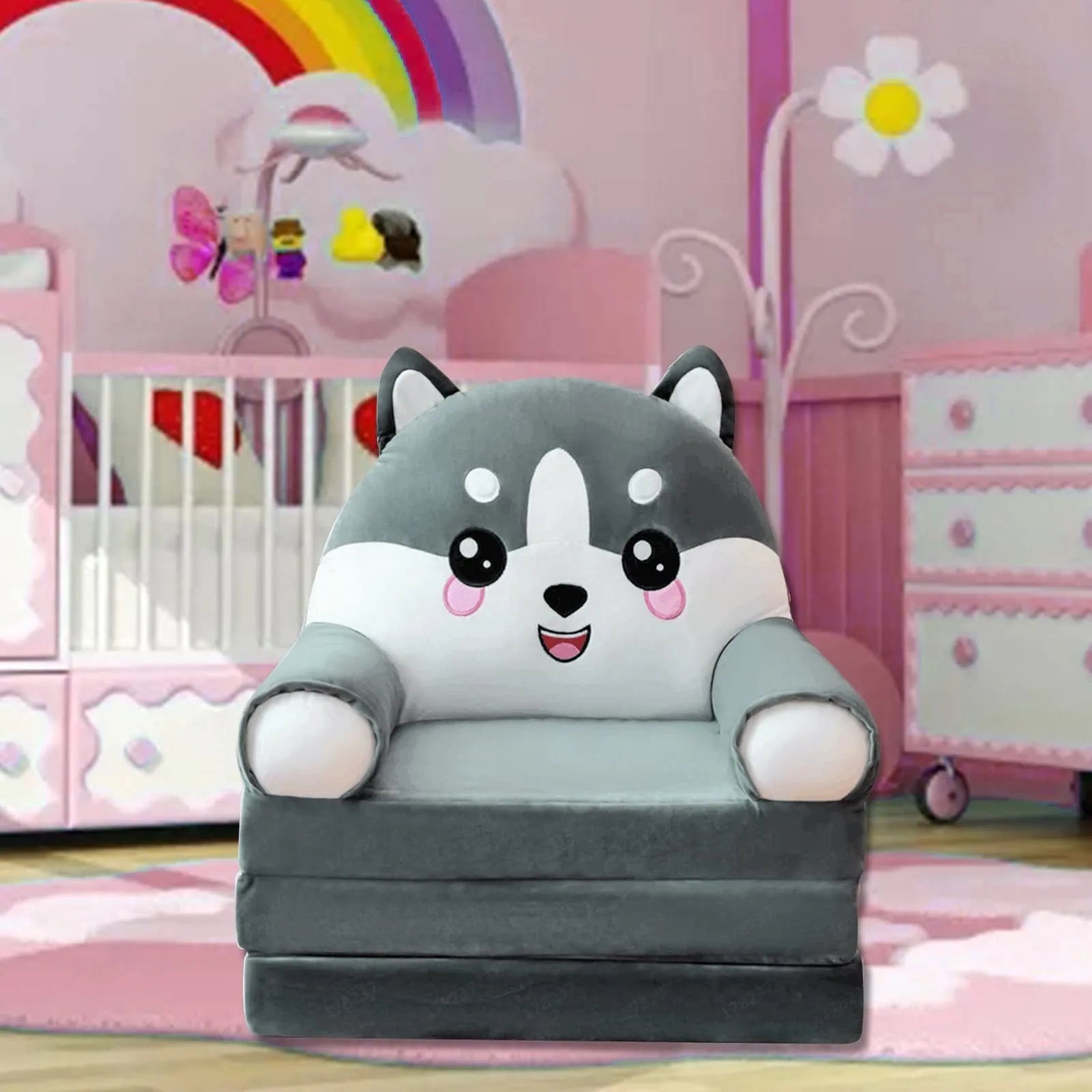 Children's 2-in-1 Foldable Plush Sofa Bed Cartoon Kids Chair & Nap Lounger