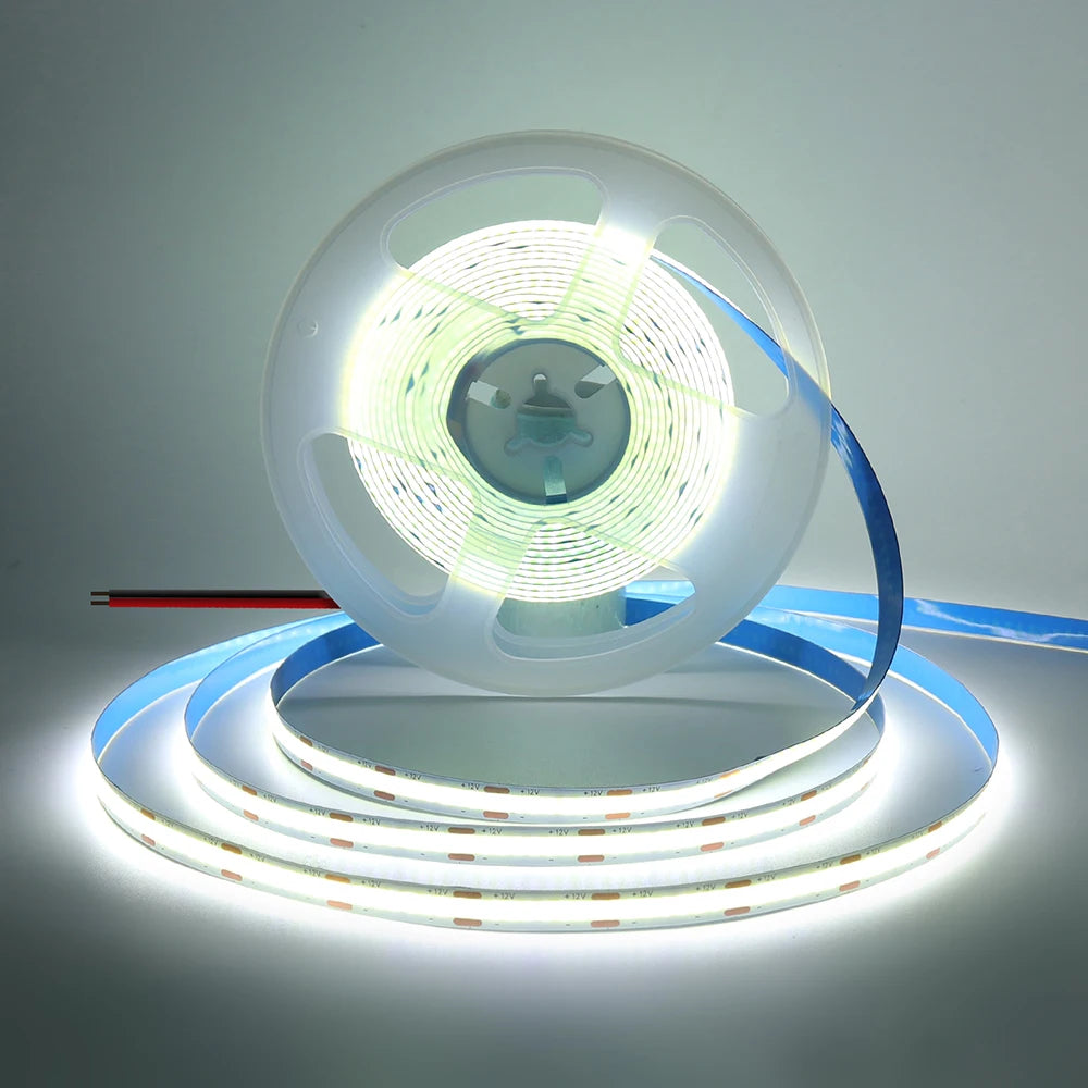 COB LED Strip Light 320 LEDs/m – 3/5/8mm PCB (0.12/0.20/0.31in), 5V/12V/24V, Flexible Tape 0.5–5m (1.6–16.4 ft), Warm/Natural/Cool White + RGB