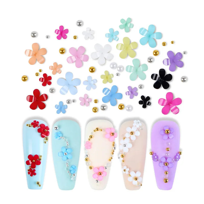12-Grid 3D Flower Nail Charms Set - Mixed Colors Caviar Beads, Rhinestones & Pearls for DIY Nail Art (3mm & 6mm / 0.12 in & 0.24 in)