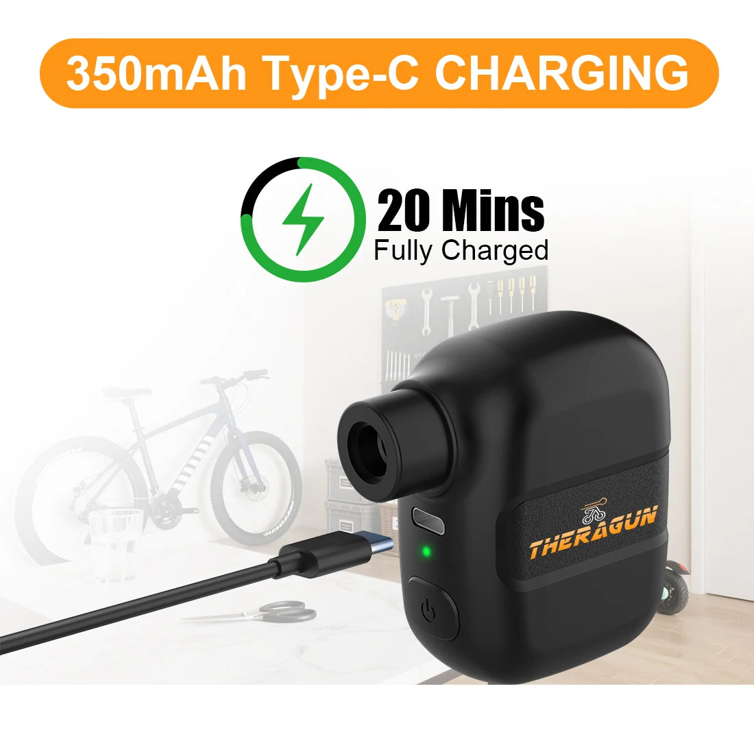 Mini Rechargeable Electric Bike Pump 100PSI Type-C Portable Air Inflator for Schrader & Presta Valves