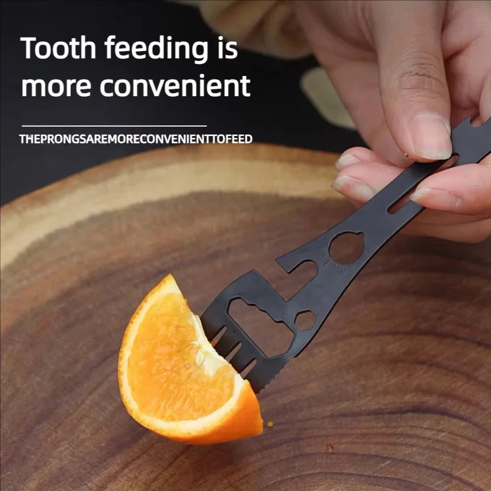 Lightweight Pocket Multifunctional Camping Utensil Stainless Steel Fork & Spoon with Bottle Opener and Wrench