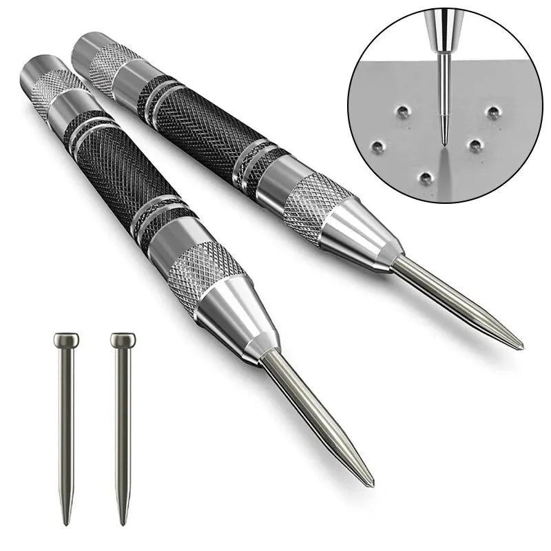 2-Pack Spring-Loaded Automatic Center Punch 128mm (5.04 in) — Glass Striker & Window Breaker Tool