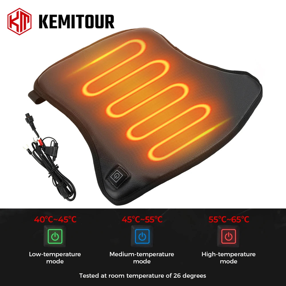 12V Universal Heated Motorcycle Seat Cushion - Waterproof Electric Heating Pad Mat 335x360mm (13.2x14.2in) with 3 Heat Settings