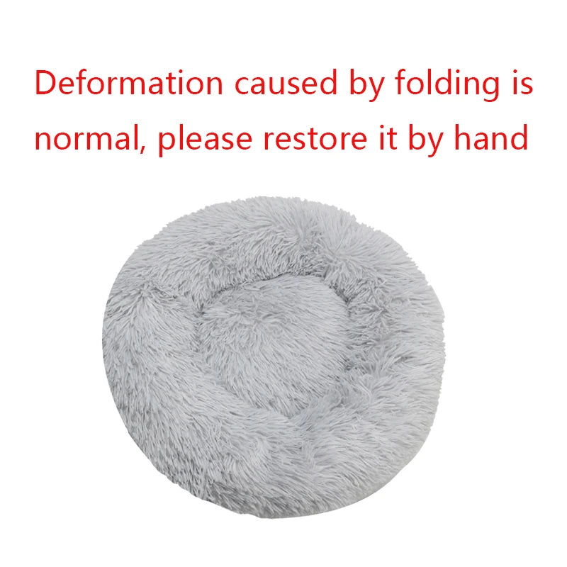 Round Plush Pet Bed, Washable Cozy Dog & Cat Sofa, Winter Warm, Multiple Sizes 16–35 in (40–90 cm)