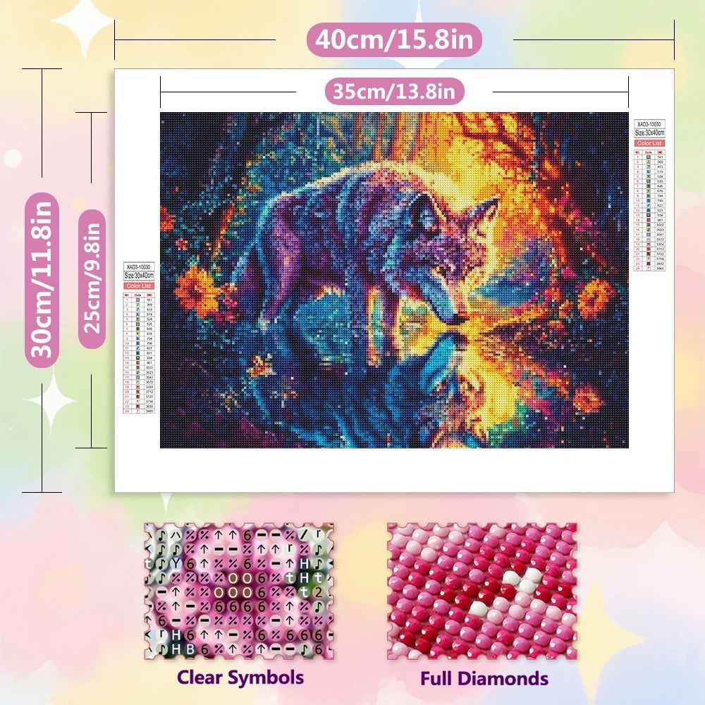 DIY 5D Diamond Painting Kit – Wolf Full Drill Diamond Mosaic, Animal Embroidery Art for Home & Christmas Decor