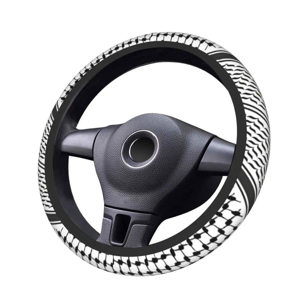 Keffiyeh Car Steering Wheel Cover 37–38 cm (14.6–15.0 in) Anti-Slip Faux Leather Colorful Kufiya Pattern