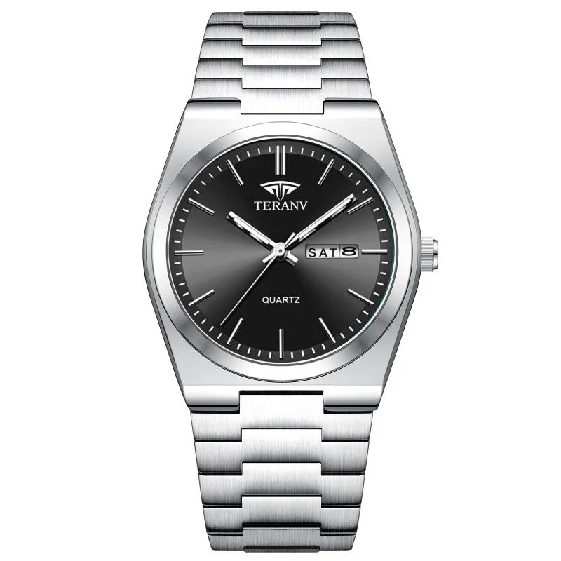Men's Slim Stainless Steel Quartz Watch with Calendar - 40mm Minimal Dial, 3ATM (30m) Water Resistant