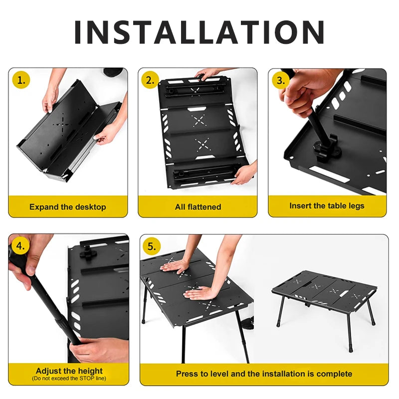 Folding Aluminum Camping Table 72 x 47 cm (28.3 x 18.5 in) Adjustable Height 34/54 cm (13.4/21.3 in) Portable Picnic BBQ Table
