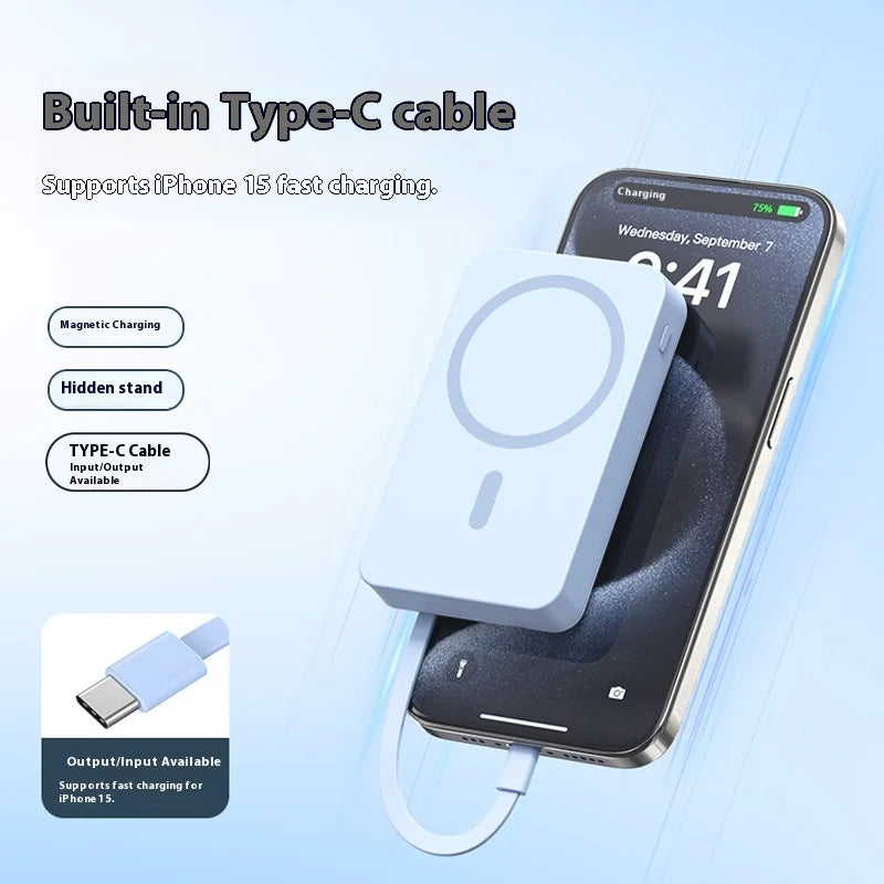 3-in-1 20,000mAh Magnetic Wireless Power Bank with Built-In Cable, USB-C PD 10W Portable Charger
