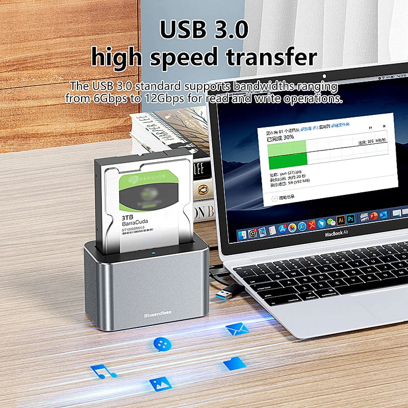 2.5/3.5-Inch SAS/SATA HDD Enclosure to USB 3.0 Docking Station, Aluminum HDD Caddy — Supports up to 18TB