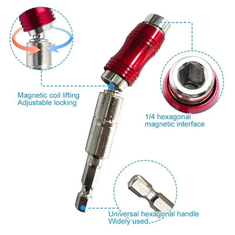 Red Curved Magnetic Hex Extension Bit Holder - Universal Drill and Screwdriver Adapter