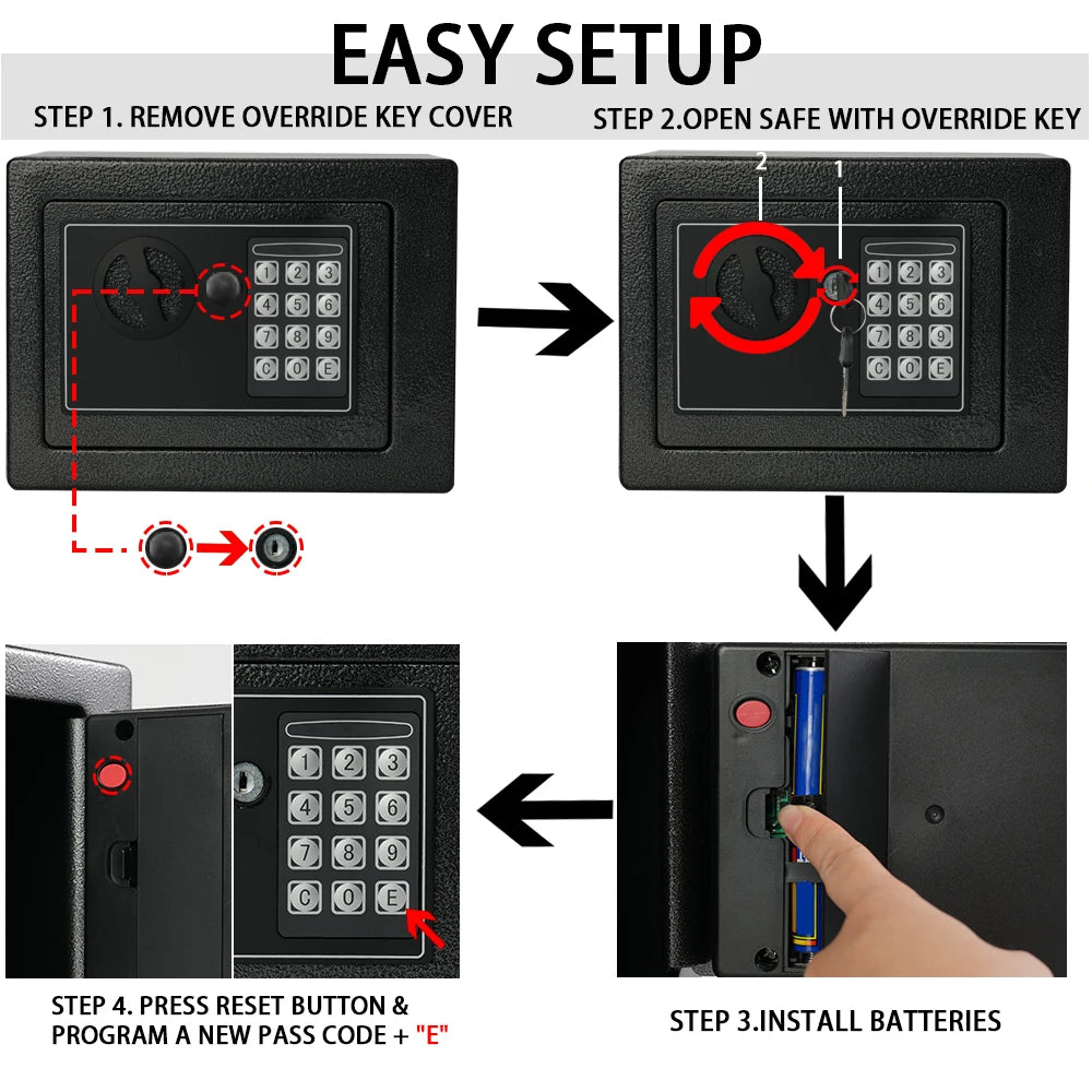 Fireproof Home Safe with Digital Keypad, Sensor Light and Adjustable Shelf - Secure Money Bag Storage
