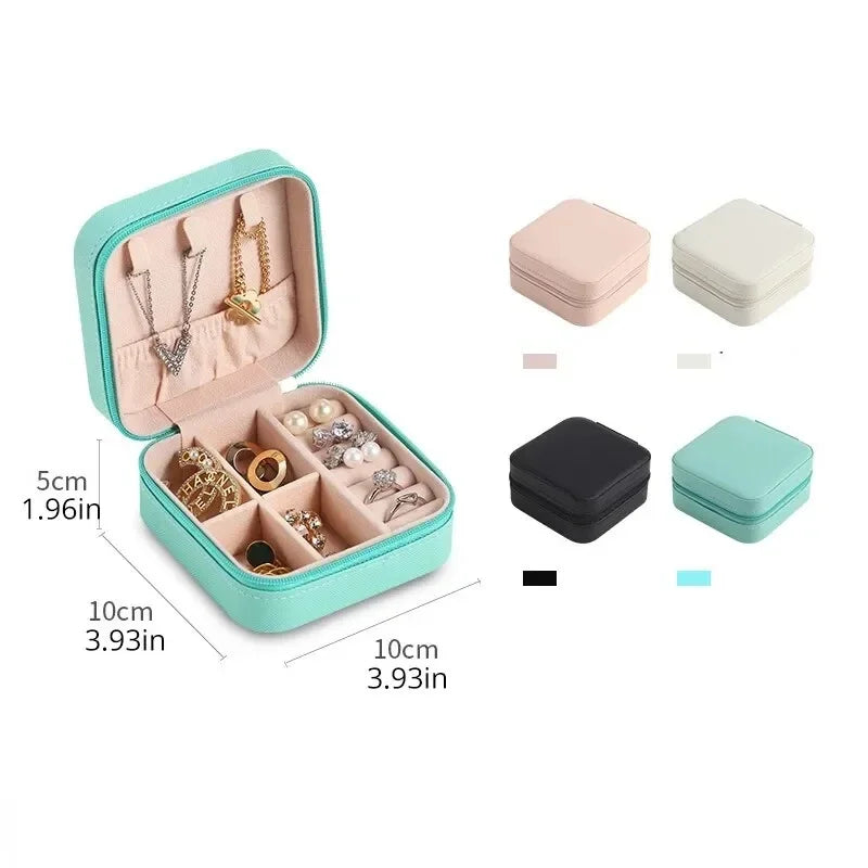 Mini Jewelry Travel Box - PU Leather Ring, Earring & Necklace Organizer