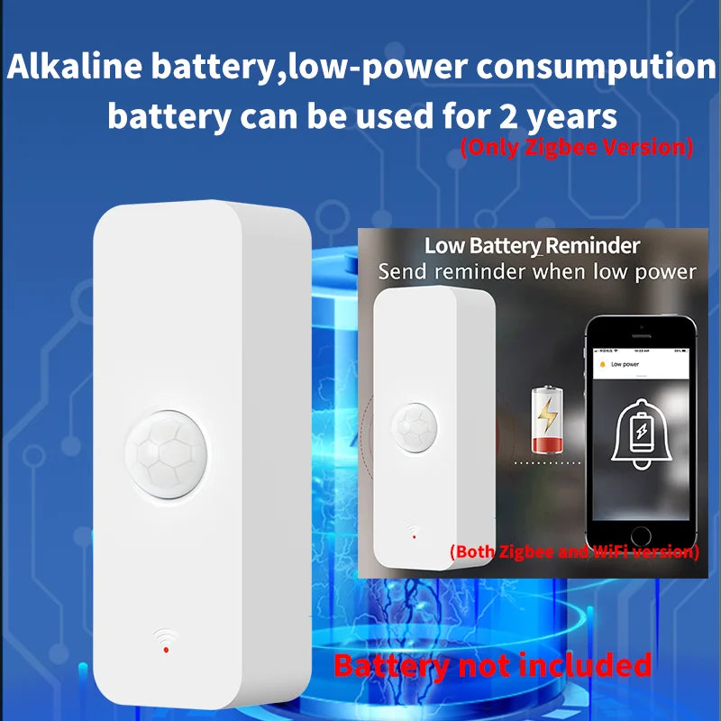 WiFi & Zigbee PIR Motion Sensor - Smart Home Infrared Detector, Alexa Compatible, Zigbee2MQTT