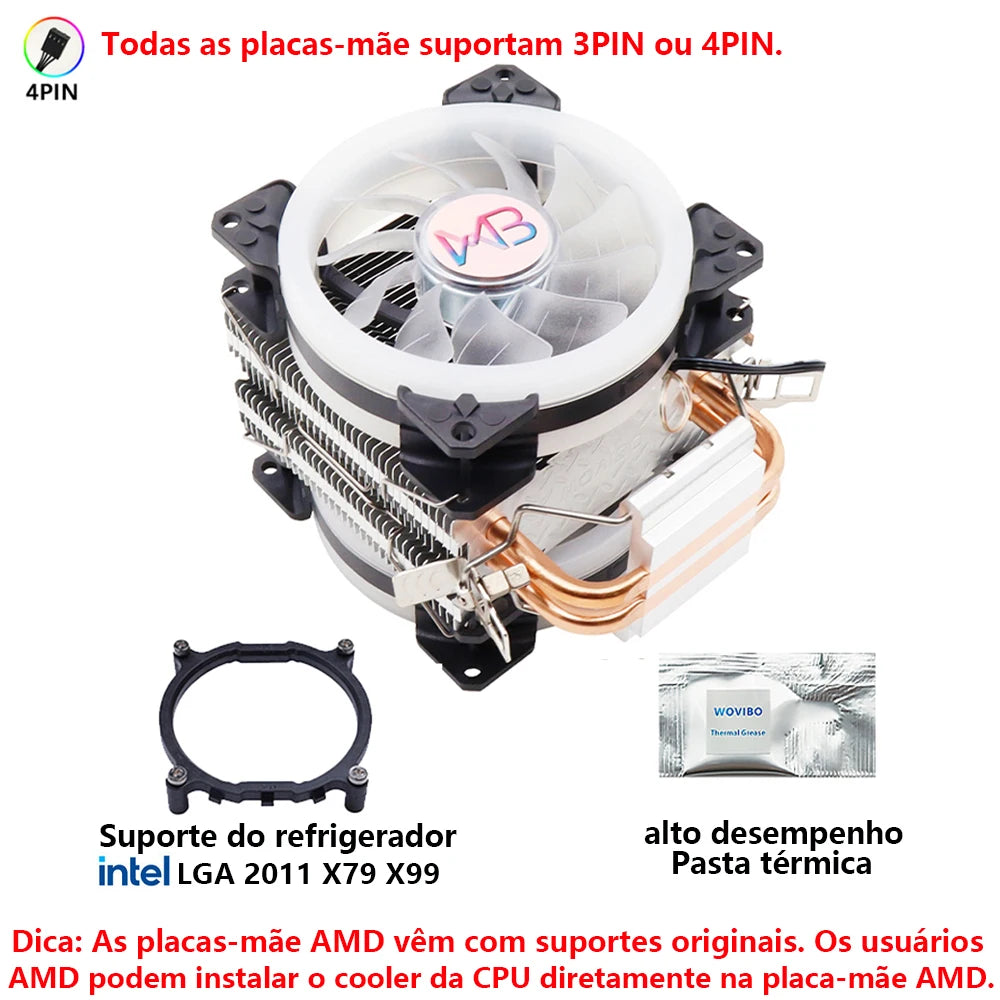 90mm CPU Tower Cooler 4-Pin PWM – 2 Heatpipe Quiet Fan for Intel LGA 1150/1151/1155/1200/1700/2011 & AMD AM4/AM5