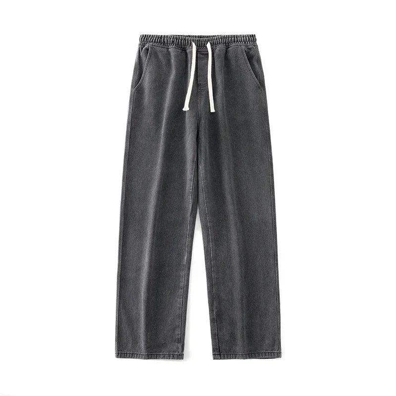 Men's Korean Streetwear Loose Wide-Leg Jeans - Straight Baggy Pants in Black & Light Blue