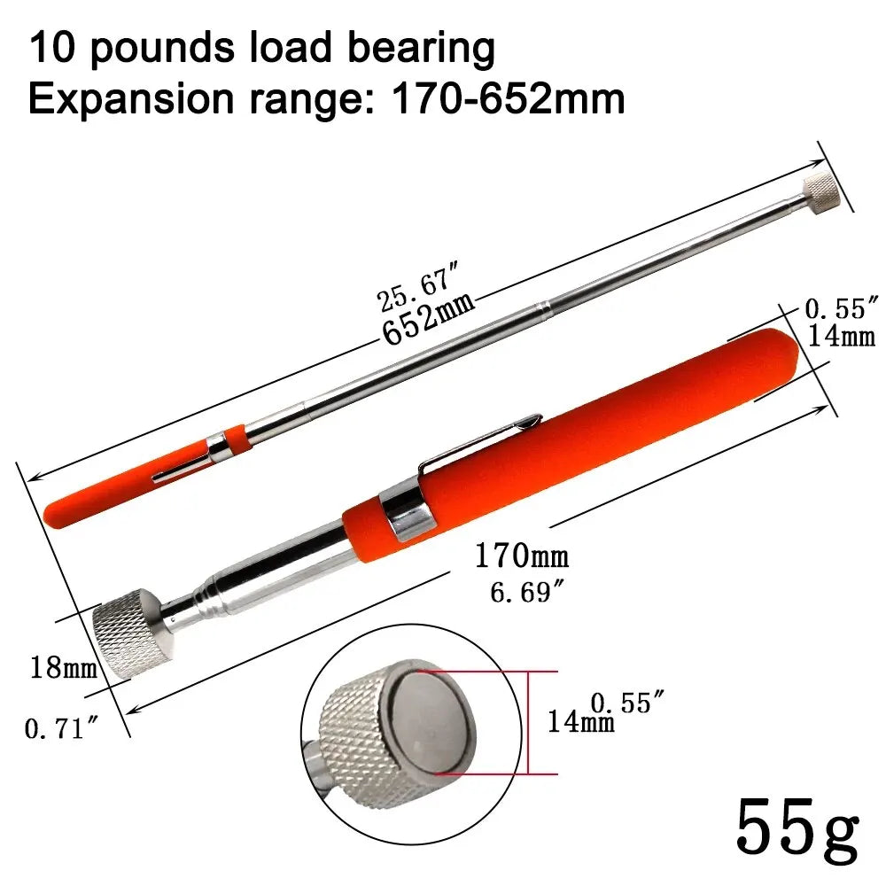 3-Pack Magnetic Retractable Pickup Tools with Pen Clip — 5 lb, 8 lb, 10 lb Capacities, Extend 5.3–28.7 in (135–730 mm) for Automotive & DIY