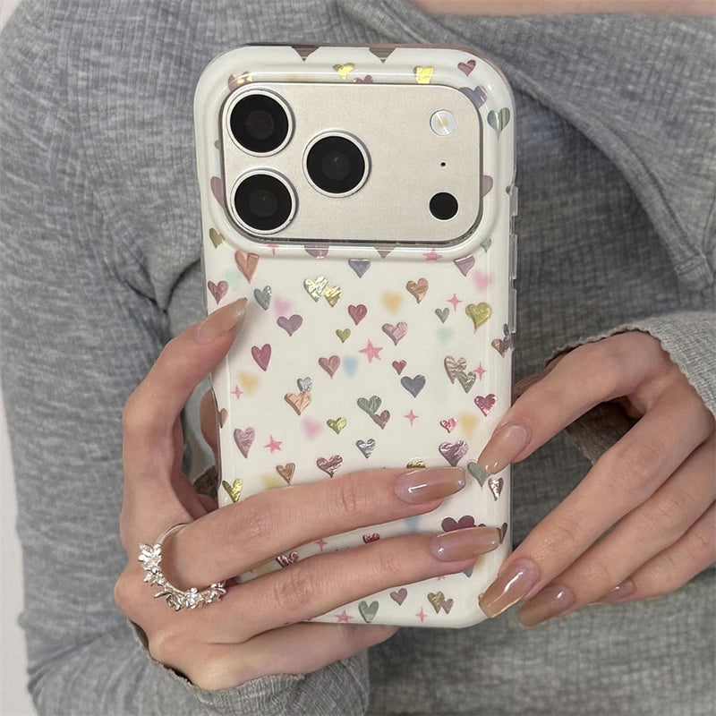 Colorful Heart Cartoon Phone Case - Shockproof Silicone TPU Cover for iPhone (Multiple Models)