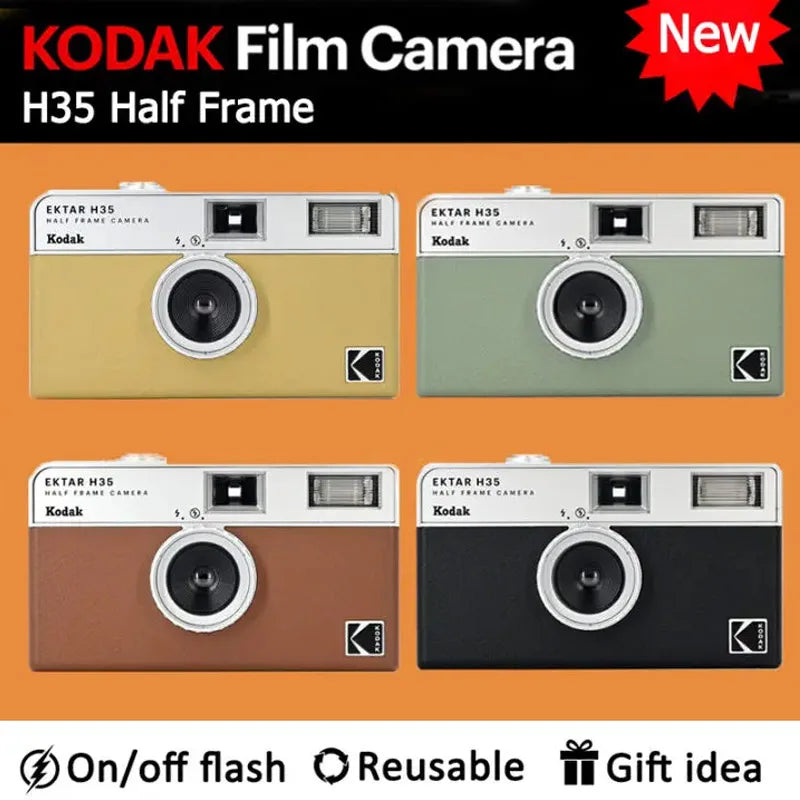 Half Frame 35mm Film Camera with Built-In Flash — Compact Pocket Film Camera, Film-Saving, Lightweight, 4 Colors