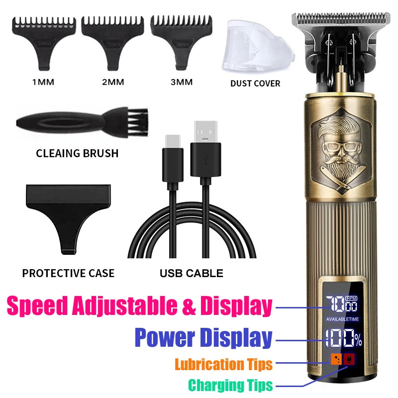 Precision Carving Hair Clipper – Professional Rechargeable Metal Cordless Cordless Trimmer for Men