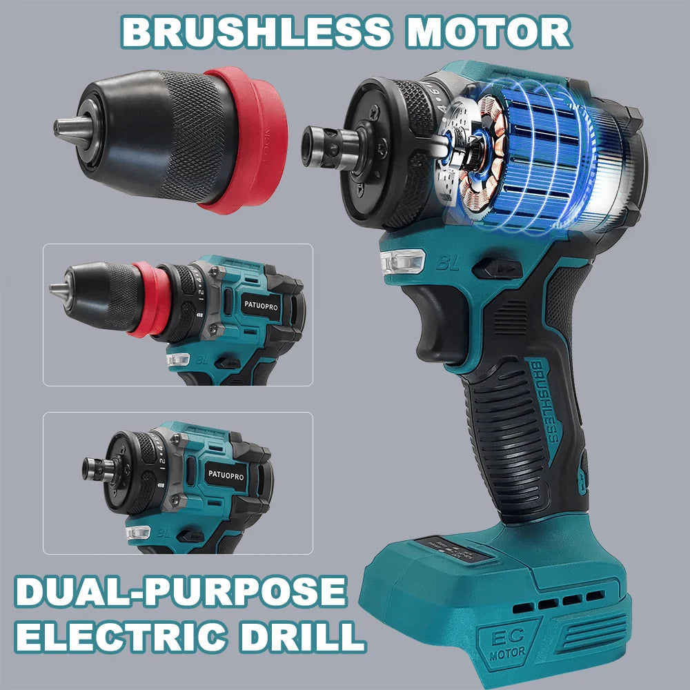 2-in-1 Cordless Brushless Drill Driver 10mm Chuck, Compatible with 18V Li‑Ion Batteries (Battery Not Included)