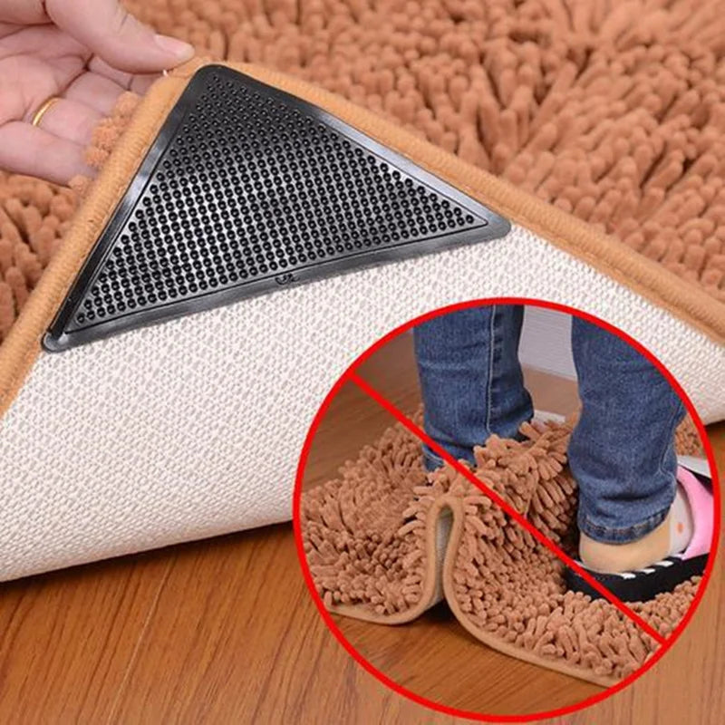 Triangle Rug Grippers 4pc/8pc — Reusable Anti-Slip Rubber Carpet Pads for Tile, Hardwood & Laminate